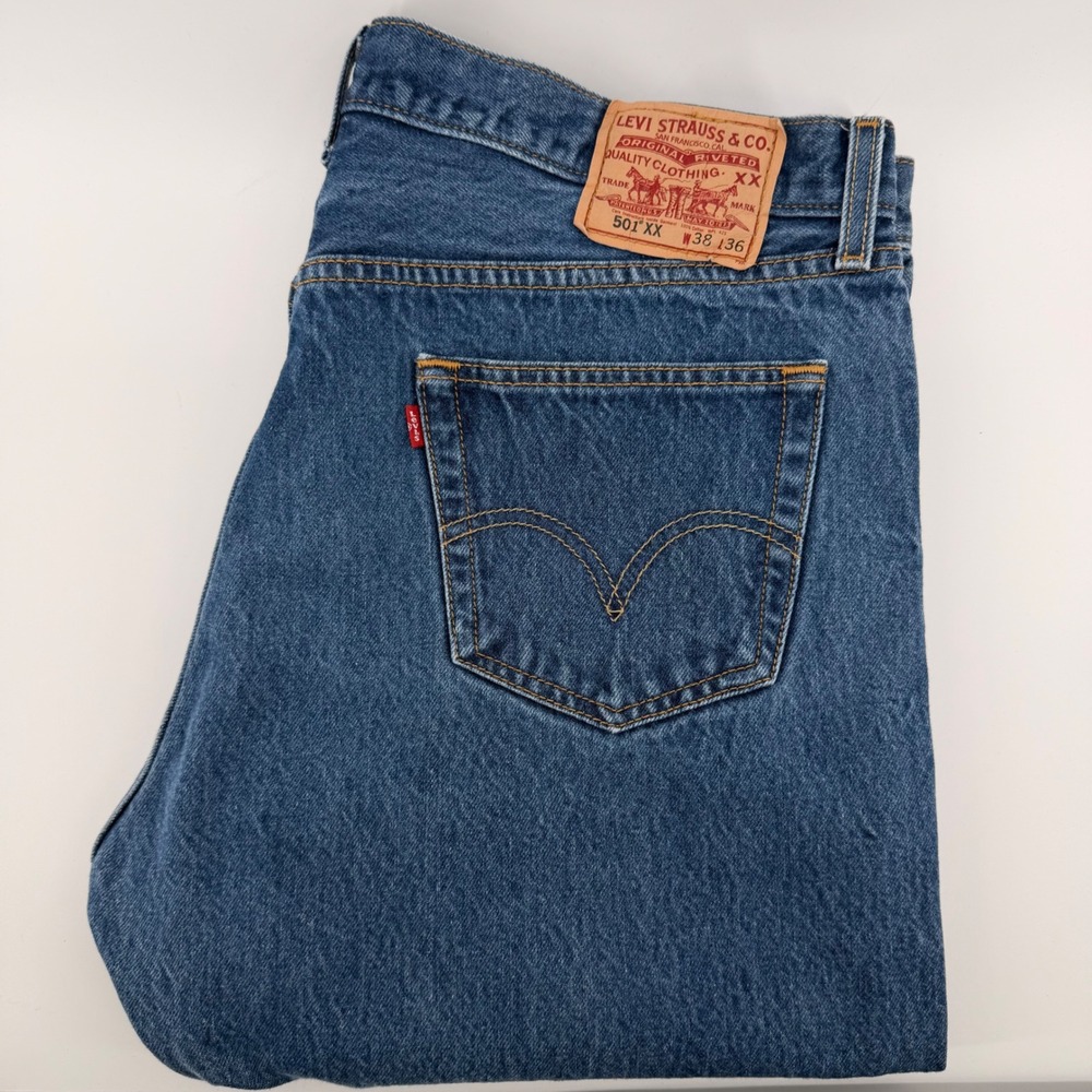 Levis 501 Original Fit Jeans Mens 38x36 (36x33) Blue Denim Straight Leg